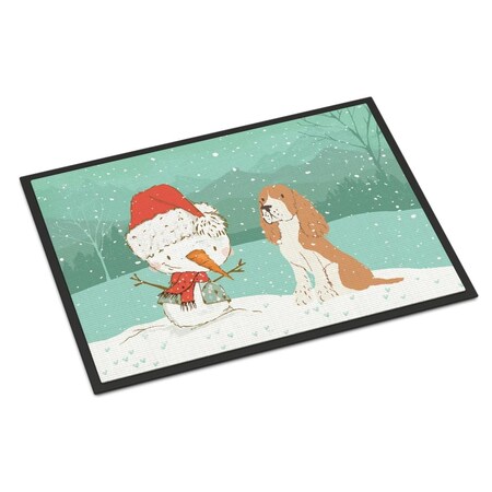 Carolines Treasures 18 x 27 in. Red Spaniel Snowman Christmas Indoor or Outdoor Mat CK2072MAT
